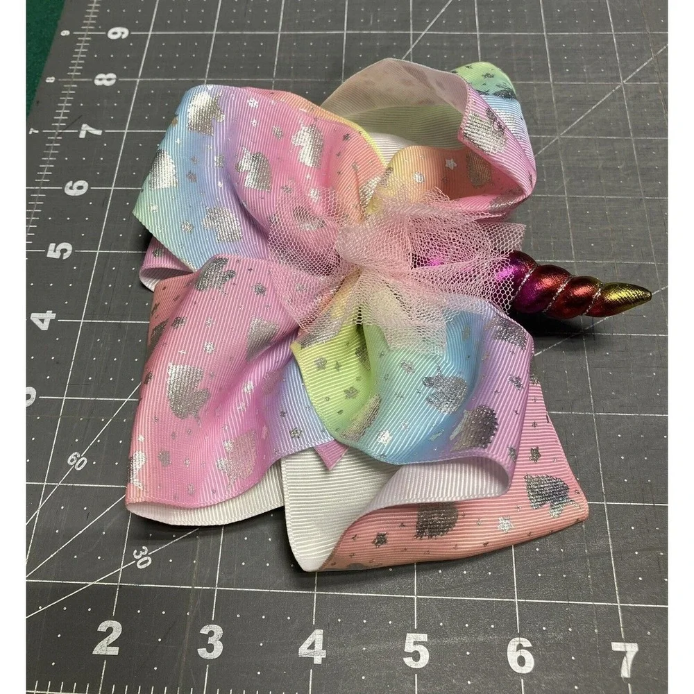 JoJo Siwa Unicorn Hair Bow w/Ponytail Band Pompom & Unicorn Horn Large 6